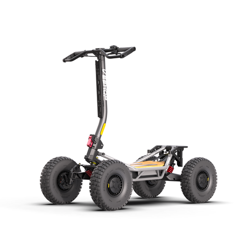 Trottinette électrique Veehop non homologuée grise à quatre roues sans selle ni éclairage