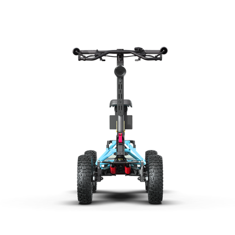 Trottinette électrique Veehop homologuée bleue à quatre roues, vue de face