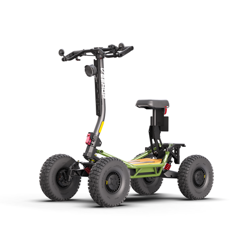 Trottinette électrique Veehop homologuée verte à quatre roues avec selle et éclairage