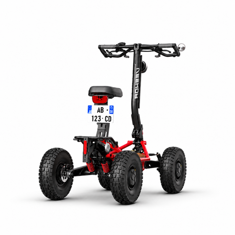 Vue avant trois quarts de la trottinette électrique Veehop rouge