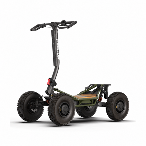 Trottinette Veehop vert olive vue de côté avec pneus tout-terrain